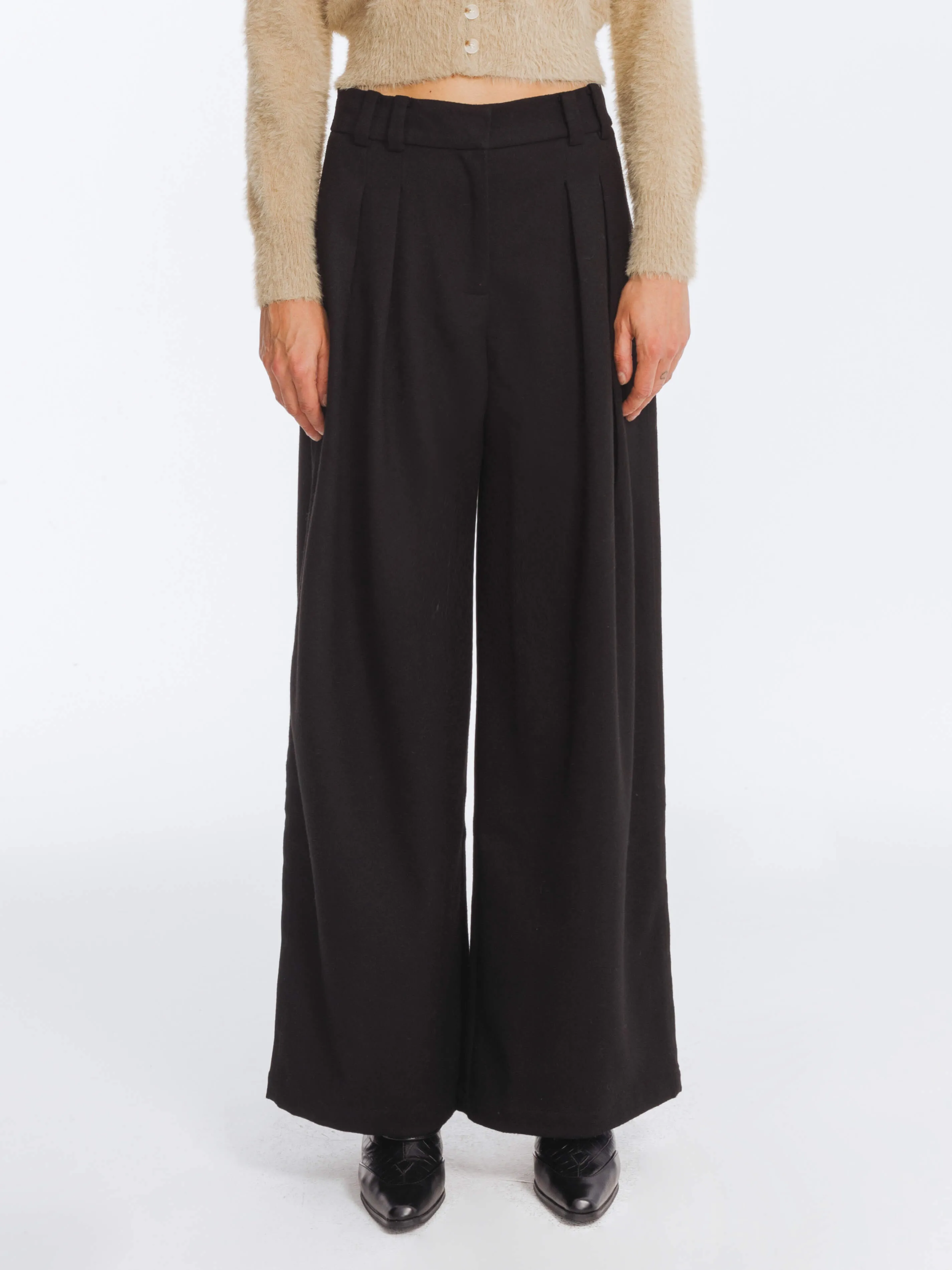 Wide Leg Double Pleated Trousers