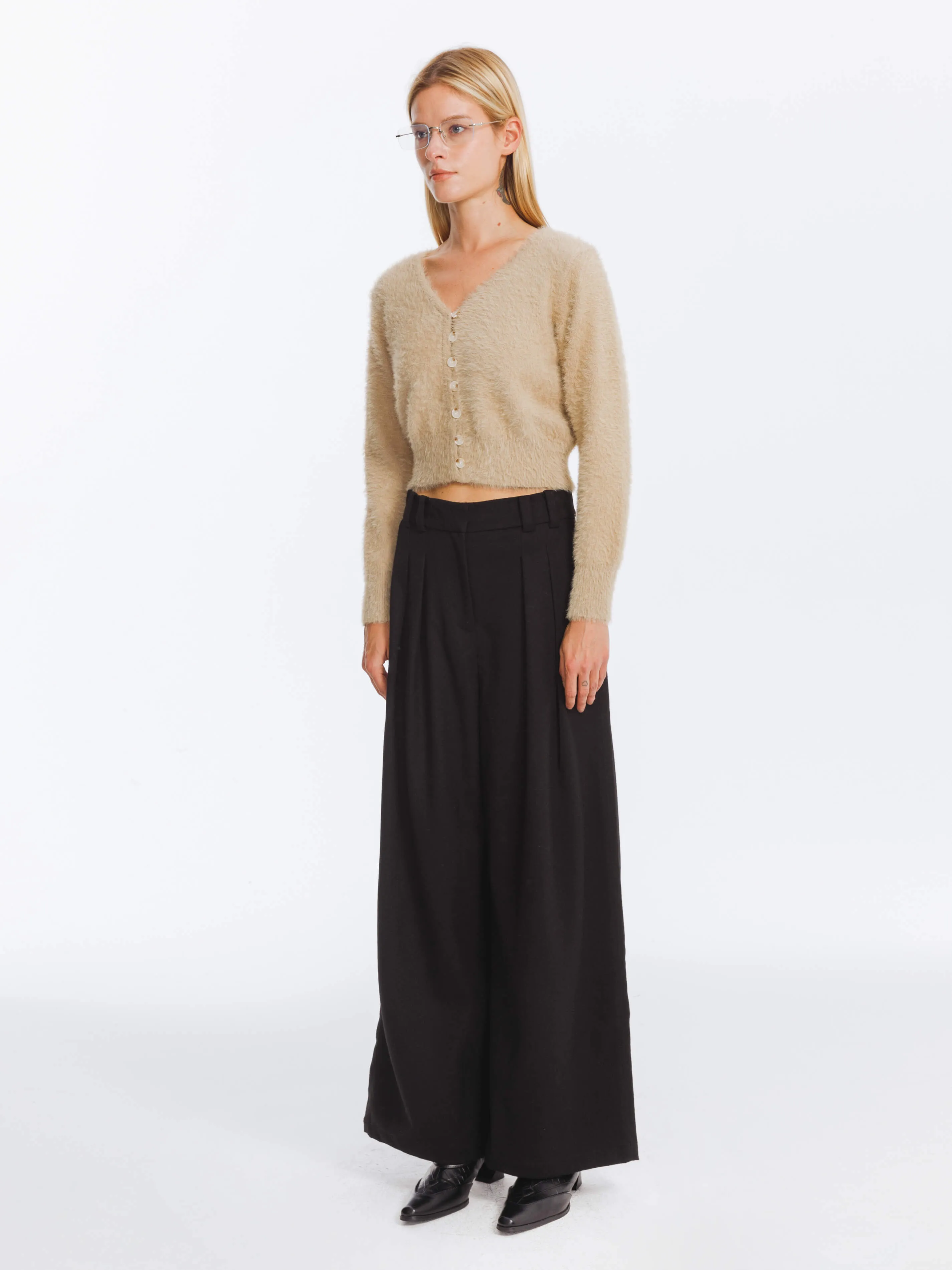 Wide Leg Double Pleated Trousers