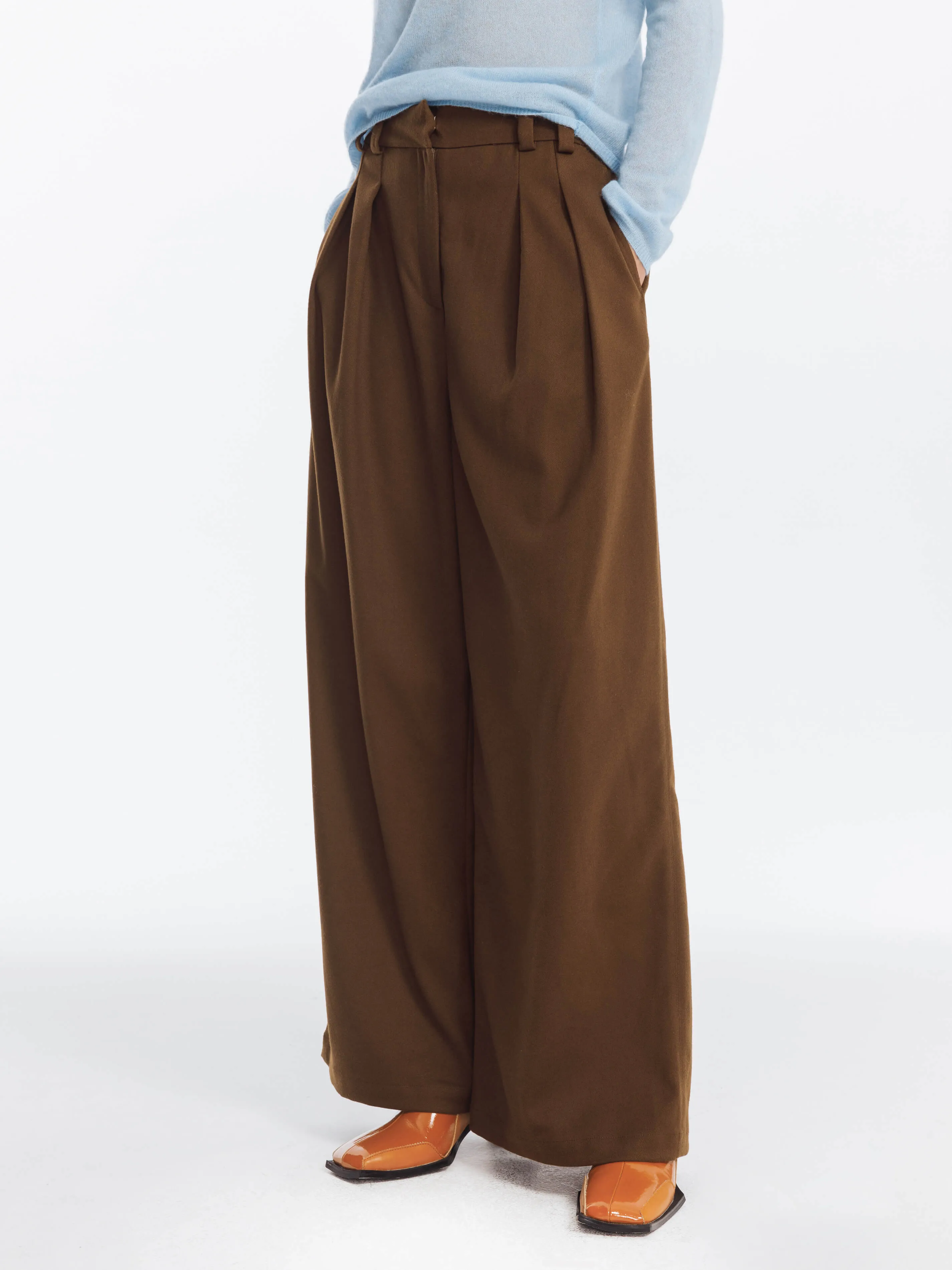 Wide Leg Double Pleated Trousers