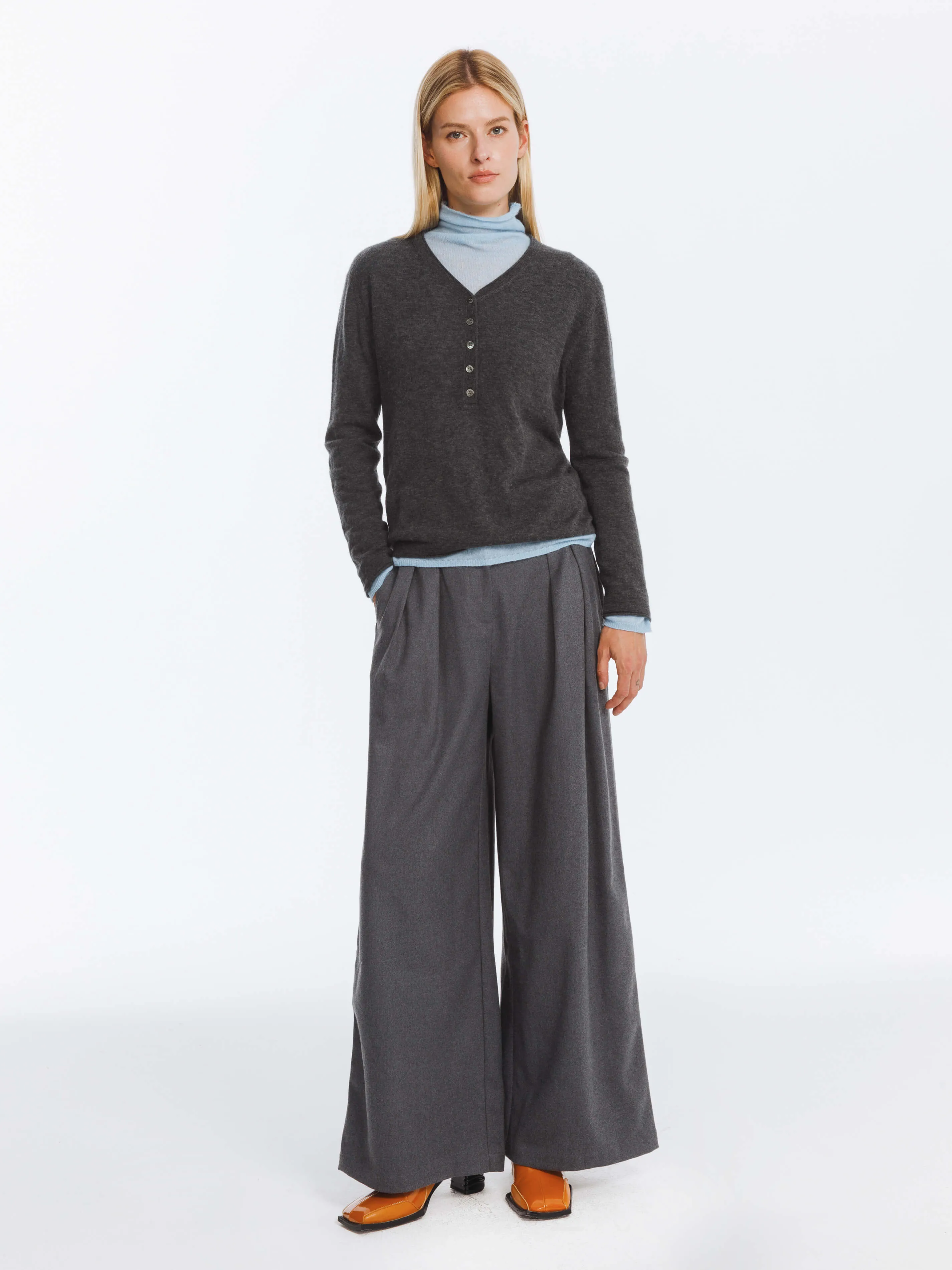 Wide Leg Double Pleated Trousers