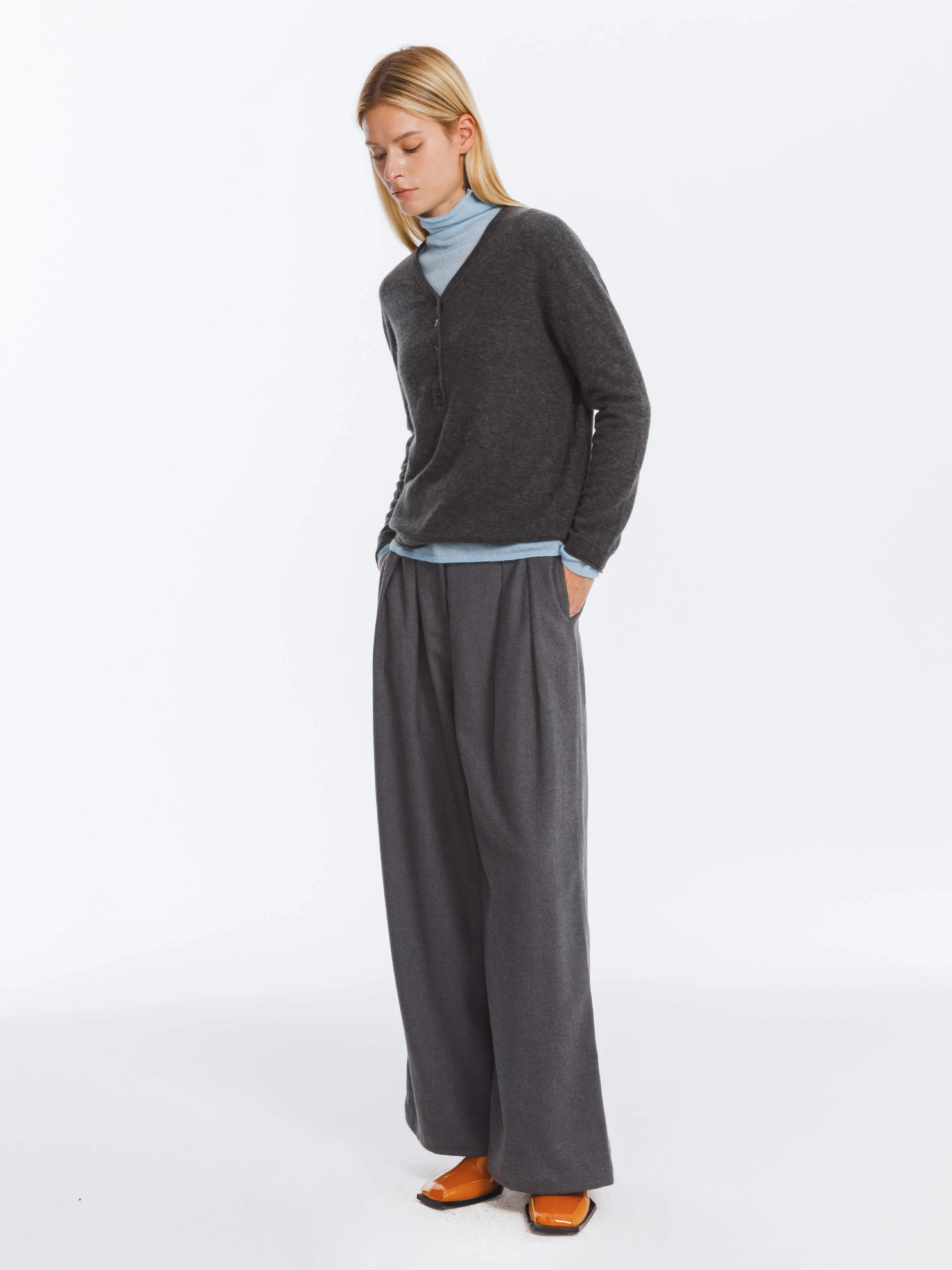 Wide Leg Double Pleated Trousers