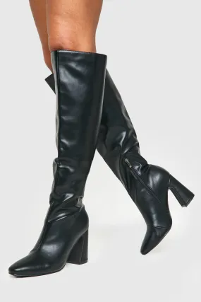 Wide Width Flared Heel Knee High Boots