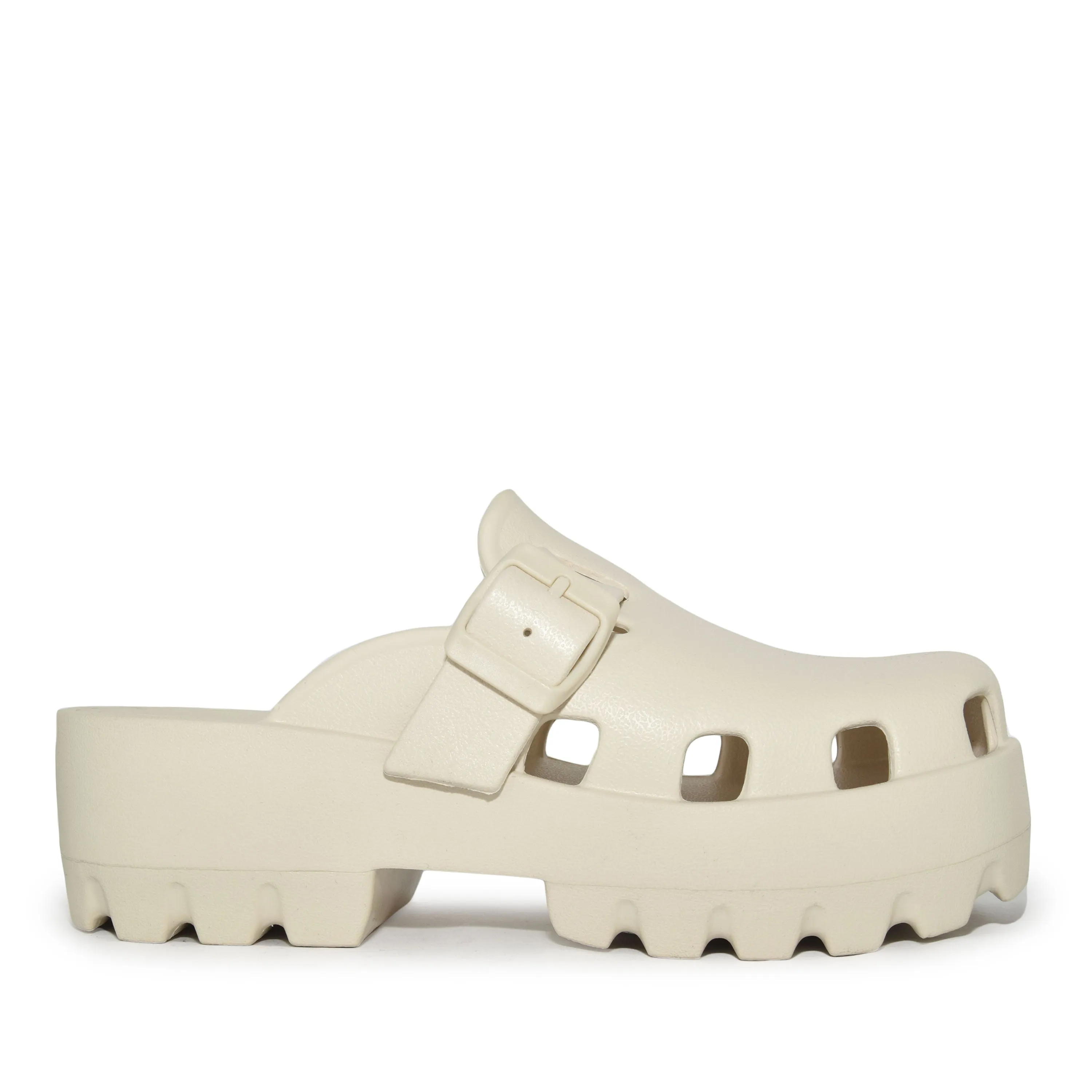 Wild Diva Slip On Buckle Chunky Platform Clog Mules