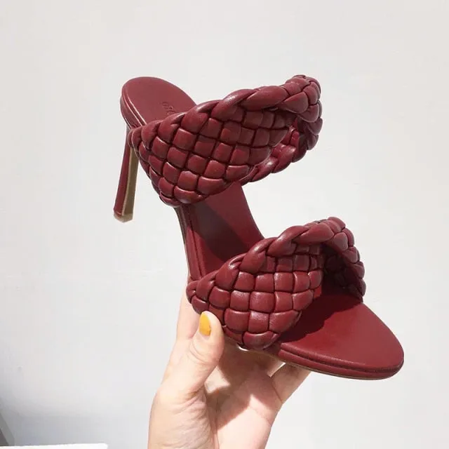 Wine Red Synthetic Leather Pointed High Heel Pumps for Women