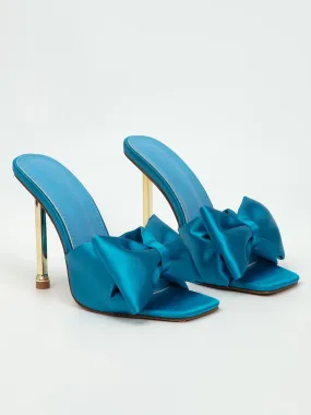 Teal Heeled Mules with Bow Details