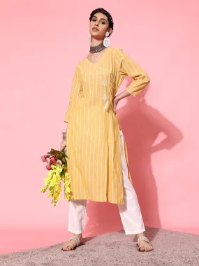 Women Yellow Ethnic Motifs Printed Angrakha Pure Cotton Kurta with Trousers