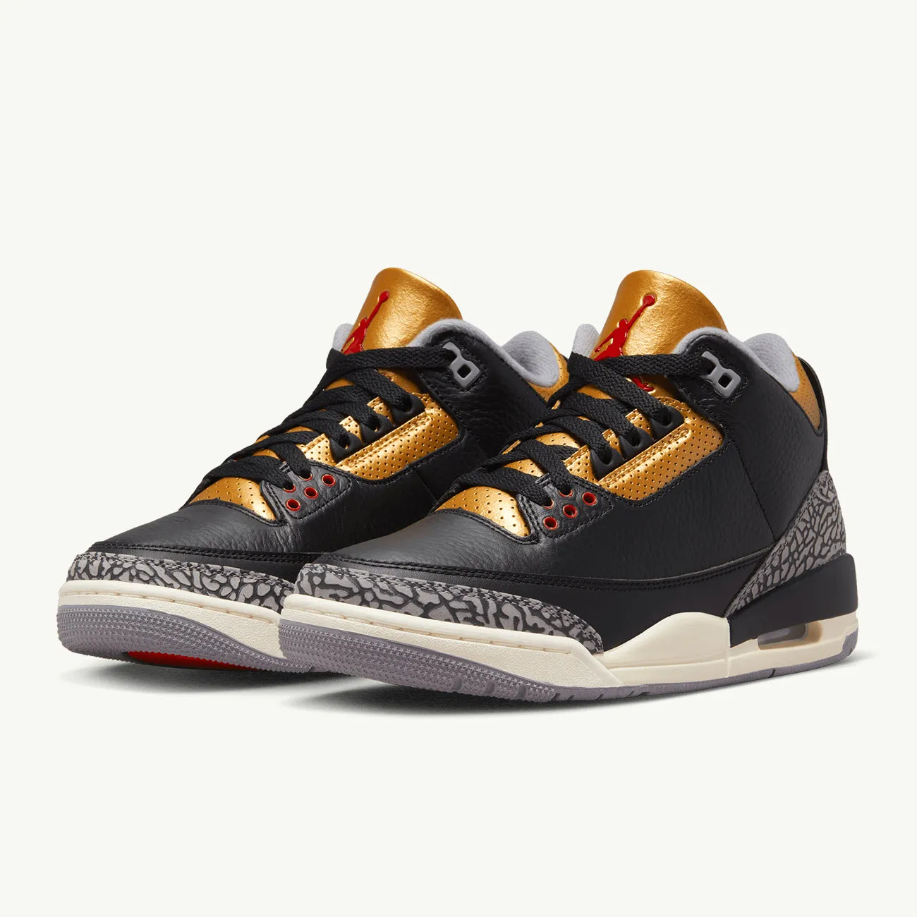 Women's Air Jordan 3 Retro - Black/Fire Red/Metallic Gold/Cement Grey