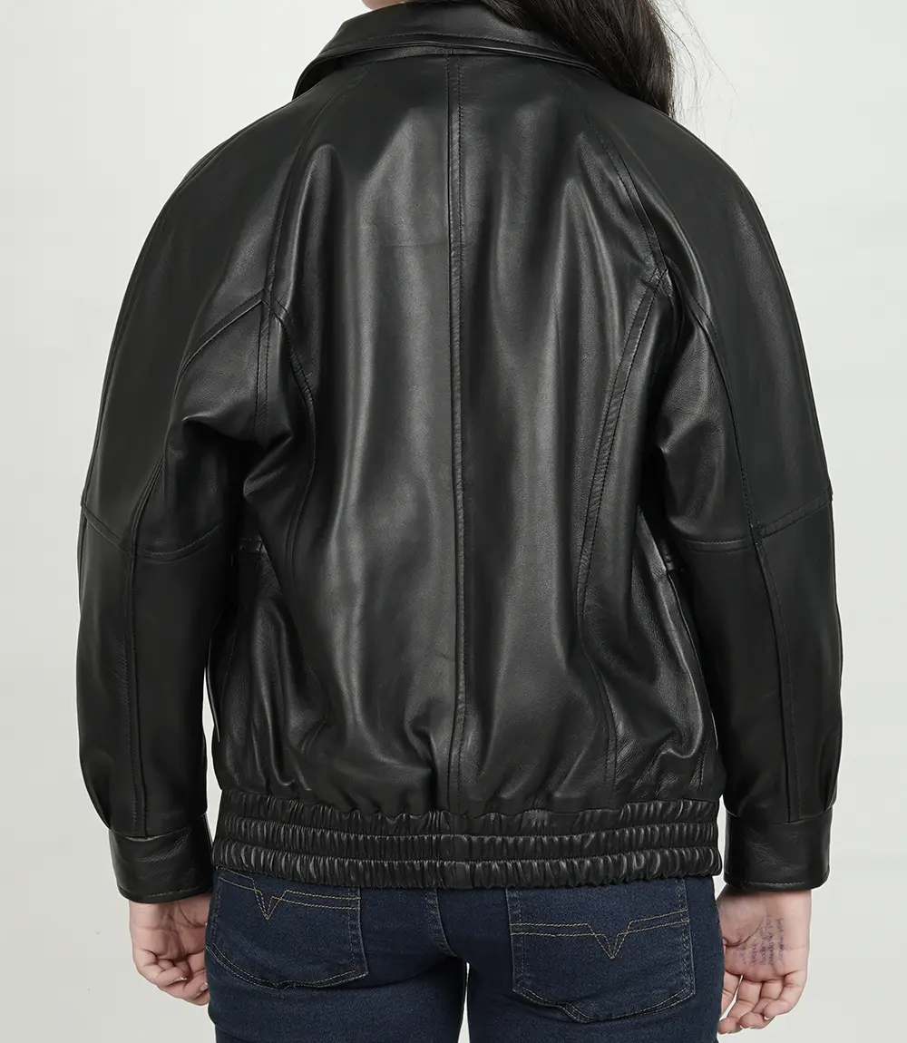 Womens Black Oversized Bomber Leather Jacket