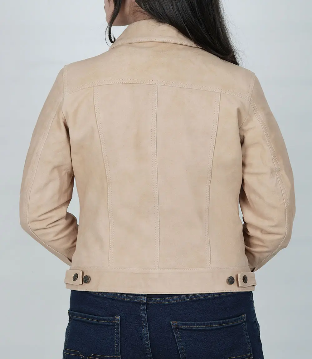 Womens Camel Suede Trucker Jacket