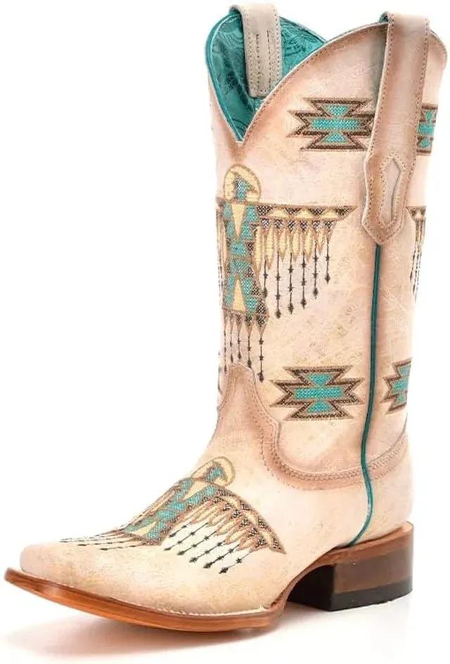 WOMEN'S Corral Boots White With Turquoise Embroidery - Z5219