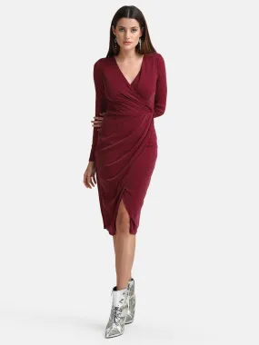 Pleated Wrap Midi Dress