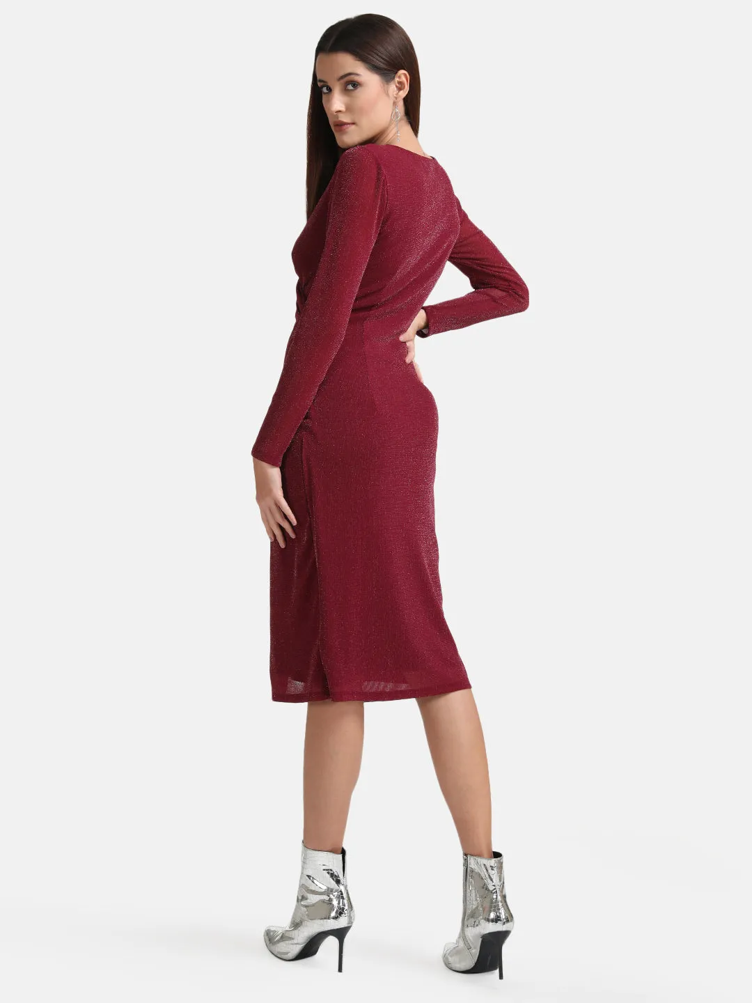 Pleated Wrap Midi Dress