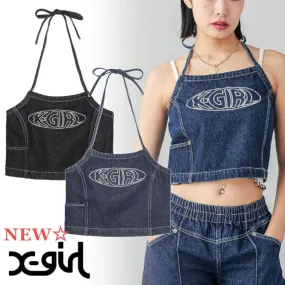 Street Style Denim Cotton Logo T-shirt for Casual X-Girls