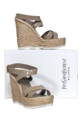 Yves Saint Laurent - Beige Patent Leather Wedges Sz 7