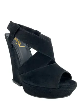 Yves Saint Laurent Hortense 105 Suede Peep Toe Wedges Size 9.5