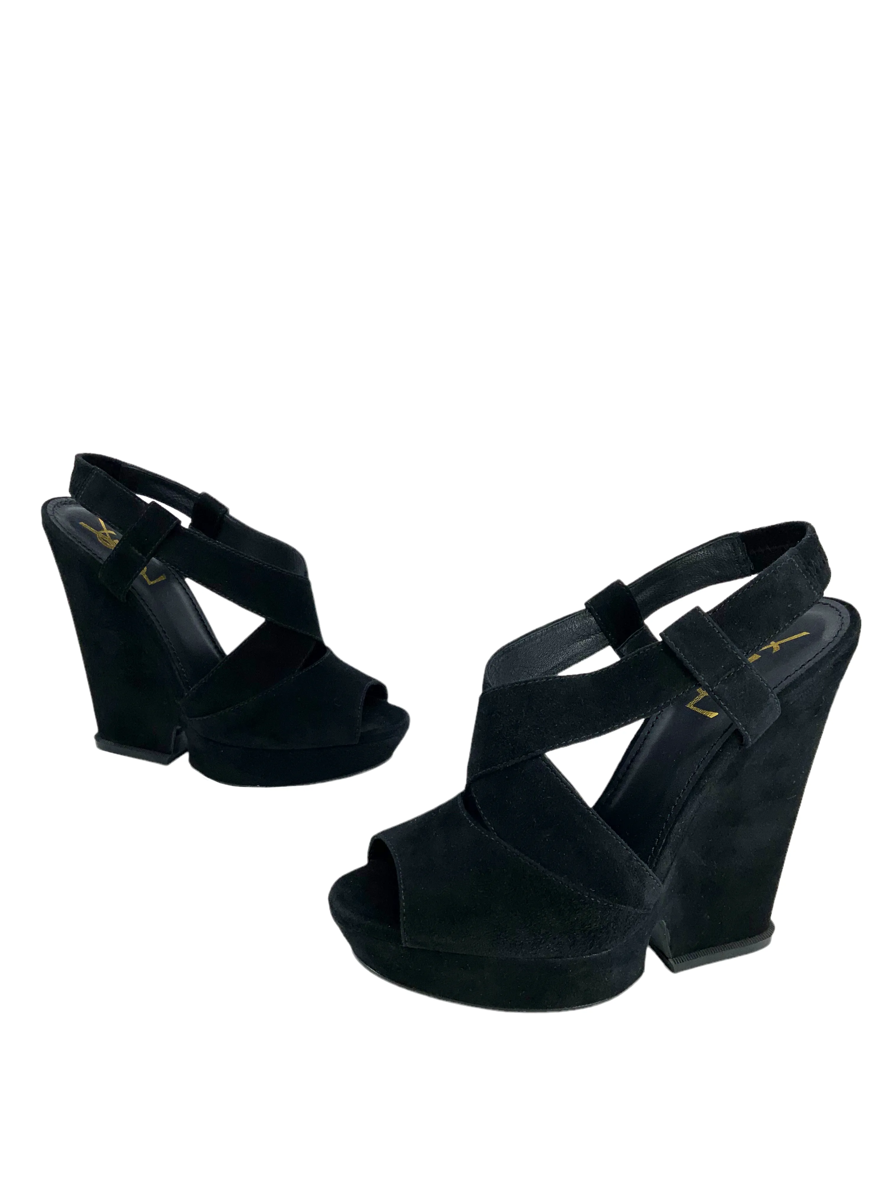 Yves Saint Laurent Hortense 105 Suede Peep Toe Wedges Size 9.5