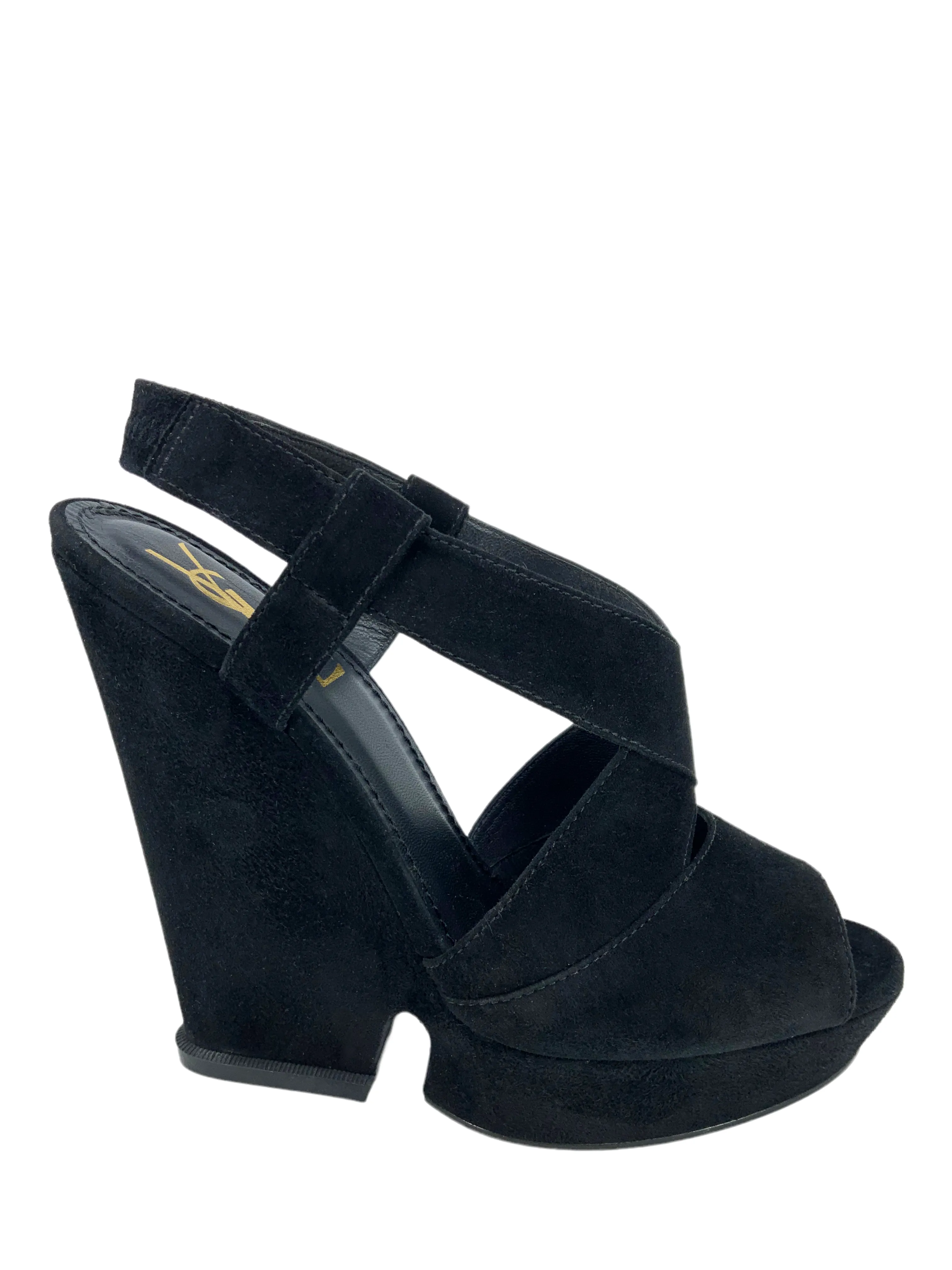 Yves Saint Laurent Hortense 105 Suede Peep Toe Wedges Size 9.5